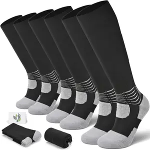 Compressive Soccer Socks with Ankle Support - Coolmax Moisture Wicking Anti-Slip Design for Football Baseball Softball, Available in 1/2/3 Packs, Breathable Athletic Performance Socks for Sports Training and Competition
