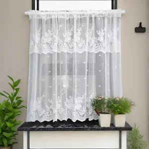 1pc French Lace Sheer Curtain, Elegant Floral Pattern, Semi-Transparent Romantic Style, Easy Installation, Perfect for Windows, Cabinets, Doors