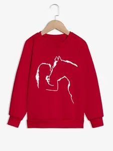 Girl's Horse Print Drop Shoulder Sweatshirt, Casual Long Sleeve Round Neck Pullover for Spring & Fall, Kids Clothes for Daily Wear