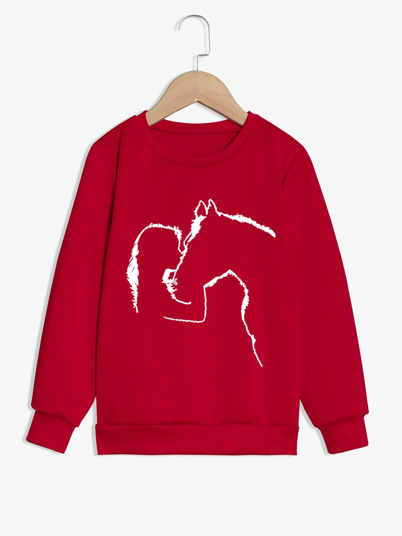 Girl's Horse Print Drop Shoulder Sweatshirt, Casual Long Sleeve Round Neck Pullover for Spring & Fall, Kids Clothes for Daily Wear