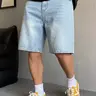 Men's basic vintage wash straight-leg denim shorts, casual, versatile, and comfortable, Menswear. Non-stretch denim shorts with a regular straight-leg fit. If you prefer a looser feel, you can size up.
