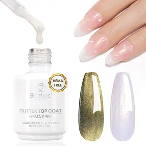 15ML Glitter Nail Polish Gel Top Coat for French Tip Press on Nails, 2-in-1 No Wipe Top Coat, Long Lasting Soak Off Top Coat for Home DIY and Nail Enthusiasts