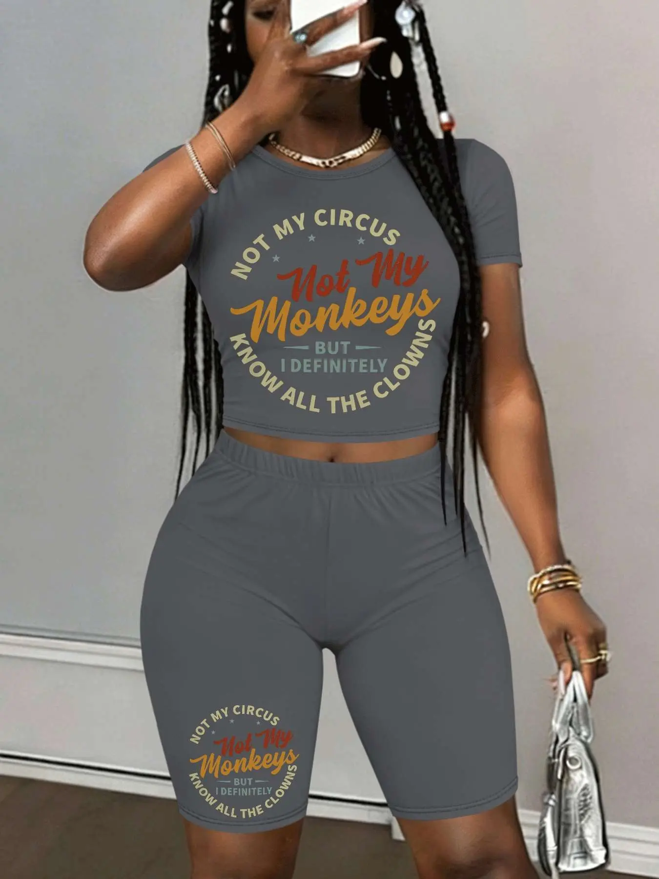 Personalized print patterns Two-Piece Set Women's Lip Print Short Sleeve Crop Top & Fitted Skinny Jumpsuit, Casual Fashion Cozy Round Neck Tee & Jumpsuit for Daily Outdoor Wear, Ladies Clothes for Spring, Summer, Overalls