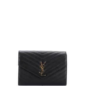 Pre-owned Yves Saint Laurent Leather Clutches & Wristlets Saint Laurent Classic Monogram Envelope Wristlet Clutch Matelasse Chevron by Rebag