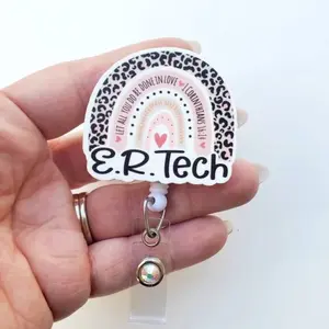 ER Tech Rainbow Badge Reel, Emergency Room Tech Retractable ID Holder N4B