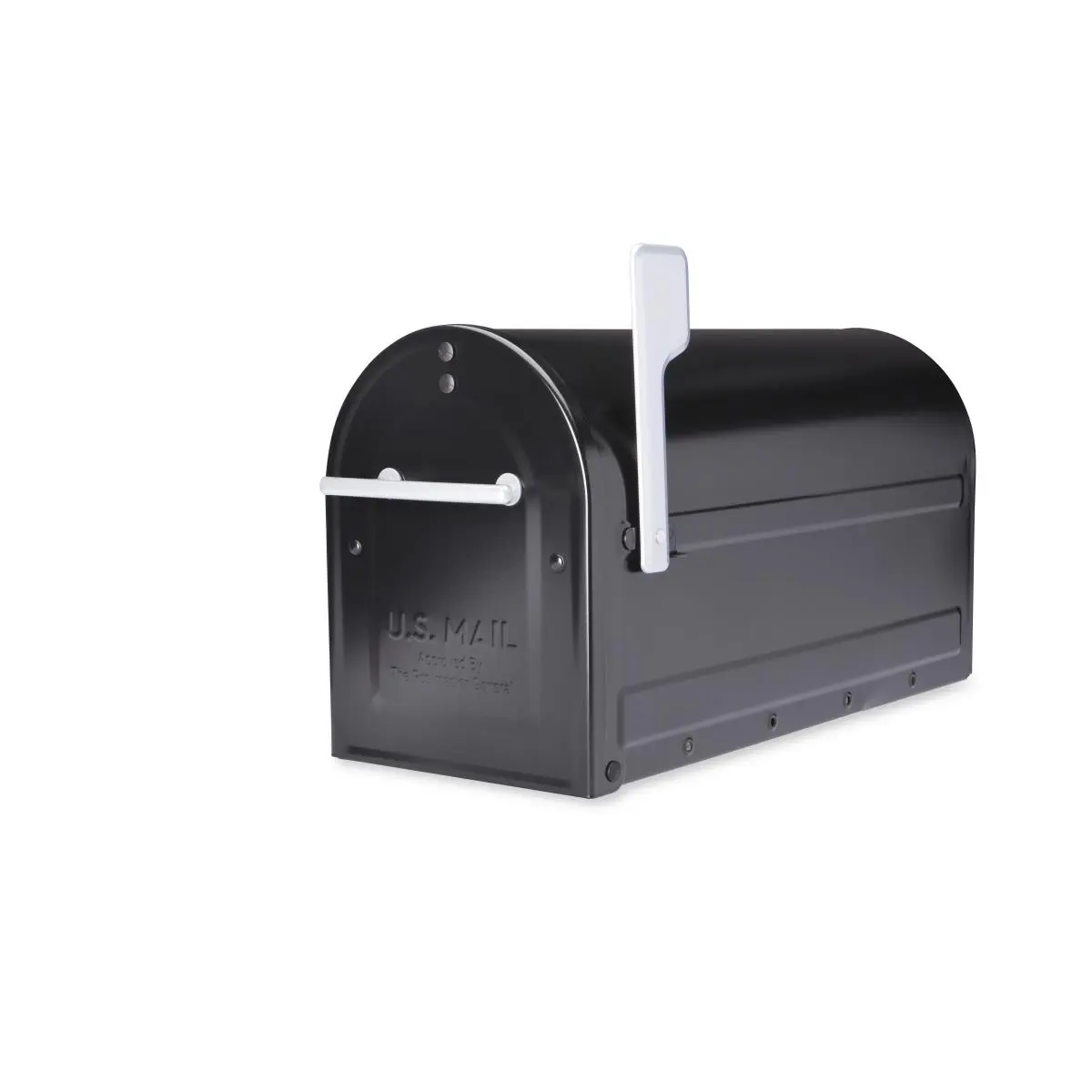Architectural Mailboxes 7900-7B-SR-10 Boulder Large Metal Post Mount Mailbox, Premium Silver Handle, Flag, Water Resistant, 10.63" H x 8.46" W x 20.71" D, 6.17 lbs - Black, Assembled With Rust-Free Pom Hinge Pins