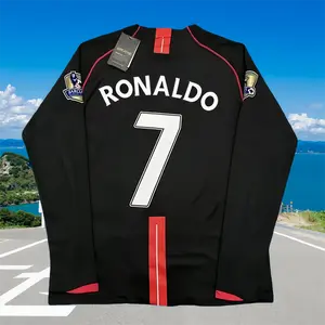 2007–08 Season Away Black No. 7 Ronaldo Long-Sleeve Retro Soccer Jersey