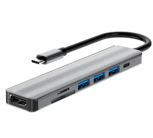 Type- C Adapter USB, HDMI Splitter Port Extender 7 in 1 USB 3.0 Hub USB Adapter&USB C Splitter 3 USB 1 USBC TF/SD Card Reader Audio Output Compatible with MacBook/Pad Pro/Dell/HP Laptop/Phones