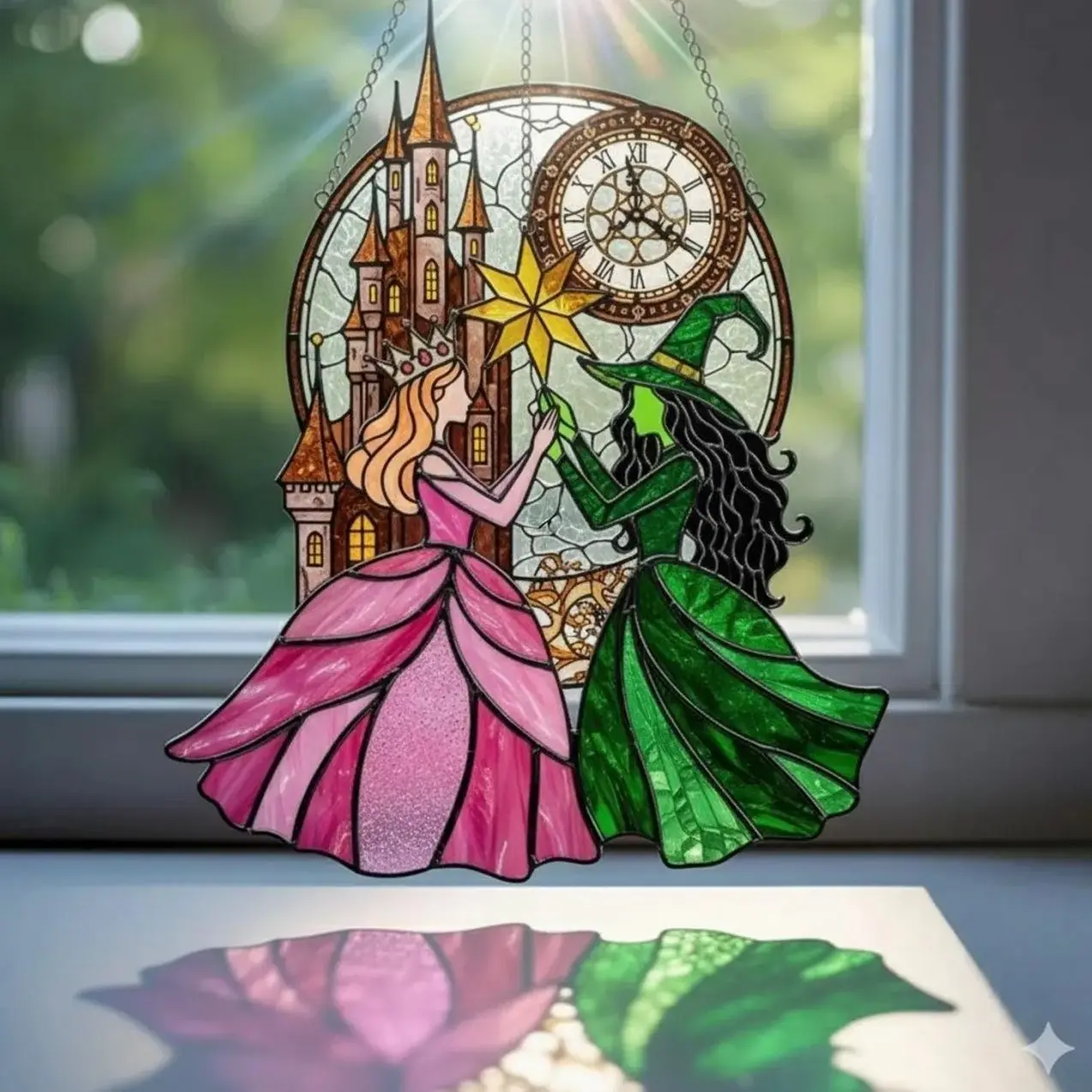 Elphaba and Glinda Suncatcher, Wicked Musical Decor, Acrylic Witch Art, Wizard of Oz Gift, Fantasy Window Decoration