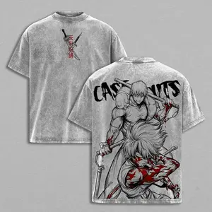 Maki Zenin x Toji Fushiguro Tee Washed – Jujutsu Kaisen Vintage Washed Heavy Cotton Oversized Anime Manga T-Shirt, Double Printed Dark Aesthetic Graphic, Heavenly Restriction Power Edition, Retro Unisex Streetwear JJK Merch Unisex couple T-shirts