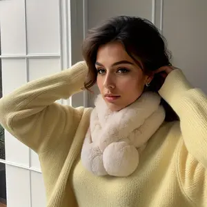 Luxurious Faux Rabbit Fur Neck Scarf for Women and Men - Plush, Warm, Windproof, Ideal for Daily Outdoor Activities, Hand-Washable, Polyester Blend, Sporty Style