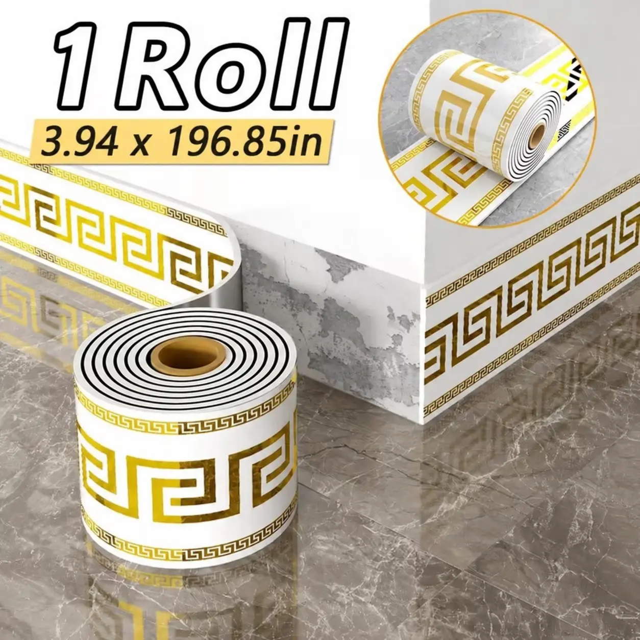 Self-Adhesive Vinyl Baseboard - 3.94in x 196.85in Wall Panel Molding, Peel & Stick Corner Guard, Removable Skirting Board, DIY Floor Protection, Countertop Edge Guard, Ceiling Trim, No-Tool Easy Installation