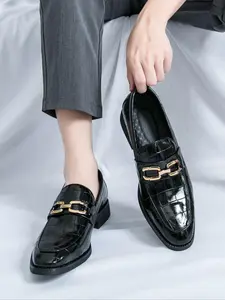 Men's Business Style Chain Decor Slip on Loafers, Casual Comfortable Non-slip Dress Shoes for Work Office, PU Leather for Party, Daily Clothing Decor