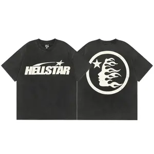 Hellstar Classic Logo Vintage Wash Heavyweight Cotton T-Shirt, Y2K Streetwear Unisex Casual Breathable Tee for Men Women Teens