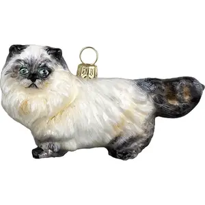 Joy to the World Himalayan Kitty Cat Polish Blown Glass Christmas Ornament Decoration Made Poland