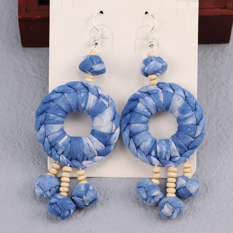 Chinese Intangible Cultural Heritage Yunnan Ethnic Style Plants Tie-dye Handmade Fabric Earrings Earrings