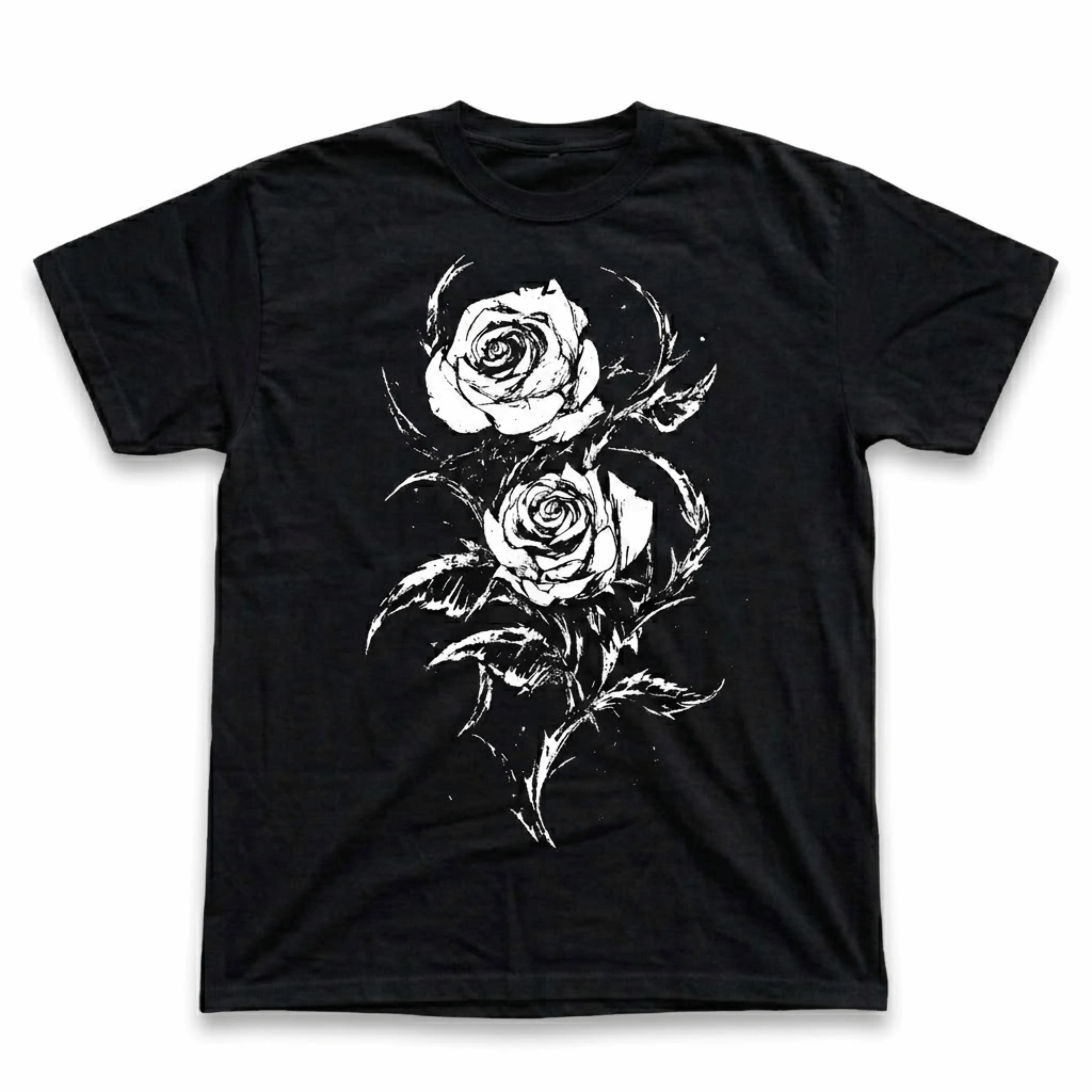 Gildan Men's and Women's T-Shirt, Vintage White Roses Graphic Tee, Thorn Branch Shirt, Gothic Flower Tattoo Top, Cyber Goth Clothing, Y2K Grunge Streetwear, Opium Core Apparel, Dark Alt Rock Punk Fashion, Edgy Indie Clothes Unisex