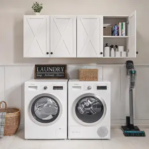 Farmhouse Large Wall Cabinet - Upper Kitchen & Laundry Wall-Mounted Storage Cabinet with Doors, Adjustable Shelves, 30" W x 24" H x 12" D