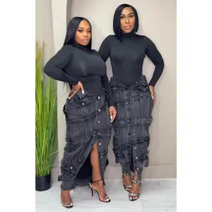 Lareesa Remix Denim Utility Skirt-Black