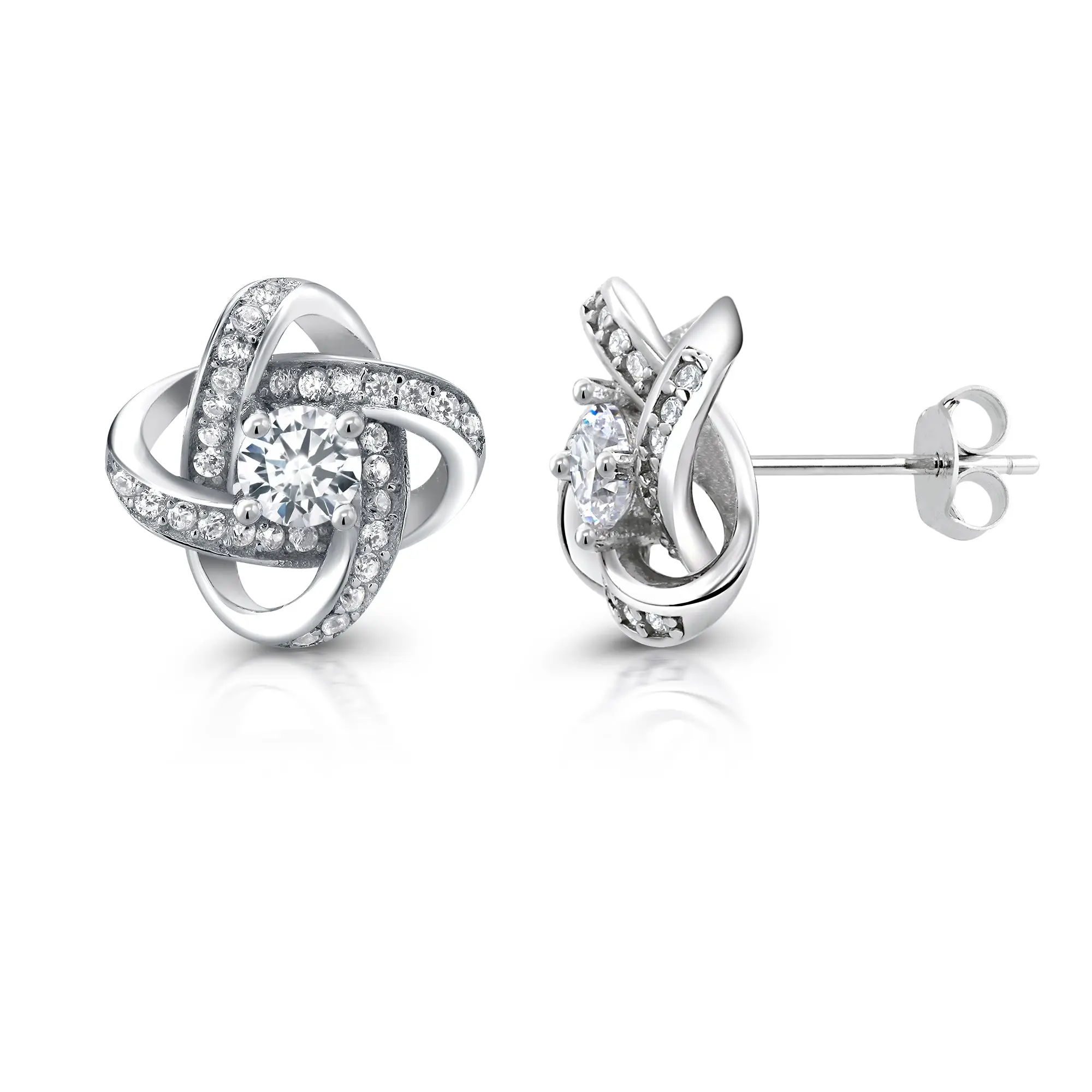 925 Sterling Silver Knot  Stud earrings, Cz Knot Studs, Silver Knot Stud Earrings, Love Knot Studs, Friction Back Studs, Hypoallergenic Studs