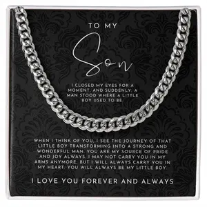 "To My Son Necklace from Mom, Personalized Son Gift for Birthday, Graduation, Christmas | Sterling Silver Keepsake with Heart Pendant, Gifts for Son from Mother, Inspirational Message for Him"