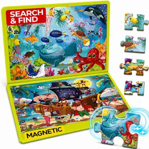 QUOKKA 100 Pieces Magnetic Puzzles for Kids Ages 4-6 - 2 Set Search & Find Travel Games – Activity Book Toy Ocean & Pirates