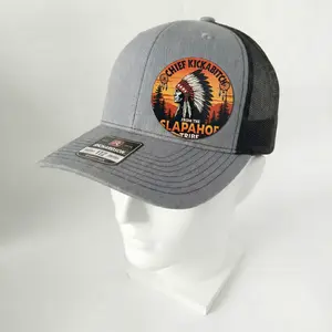 Chief Kickabitch Richardson 112 Leather Patch Hat, Native American Inspired Trucker Cap for Men Women, Mesh Snapback Outdoor Adventure Hat, Western Tribal Style Gift, Everyday Casual Baseball Cap for Travel Camping Festivals