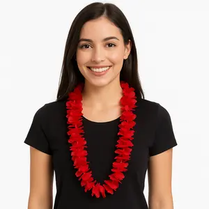 Vibrant Red Lei Necklace - 40" Tropical Accessory