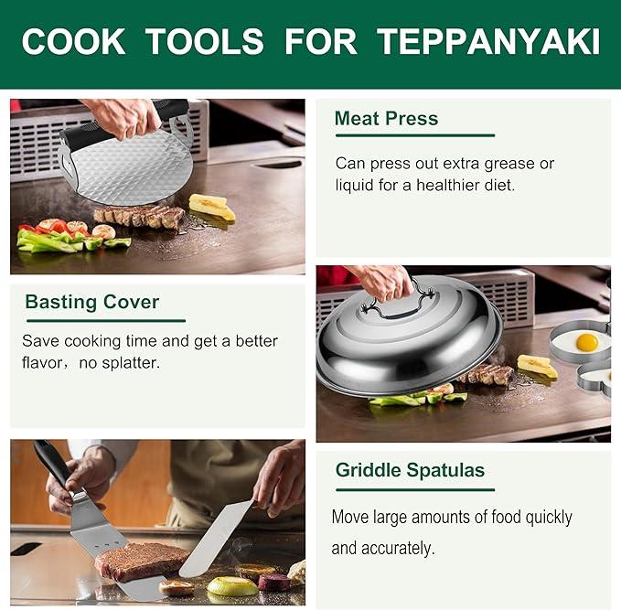 Grilljoy 46PC Griddle Accessories Set with Robust Plastic Handle Stainless Steel Tools for Flat Top Grills Hibachi Teppanyaki BBQ Utensils Complete Kit kitchen gadgets kitchen items kitchen accessories grills Sturdy
