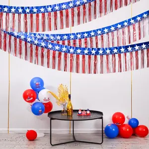 Mega-L 4th of July Decorations 2 Pack 40 Feet Foil Fringe Garland Tinsel Streamers, Red White and Blue Star Metallic Hanging Backdrop Banner Table Skirts for Parade Floats Memorial Day Patriotic Party