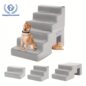 Pet Accessories Dog Stairs, 28'' Dog Ramp for Small Dogs and Cats, Non-Slip Bottom Dog Steps for Beds and Couches, Pet Stairs for Medium Large Dogs with 30D High-Density Sponge, 2/3/6 Steps (Flannel Beige/Flannel Gray)