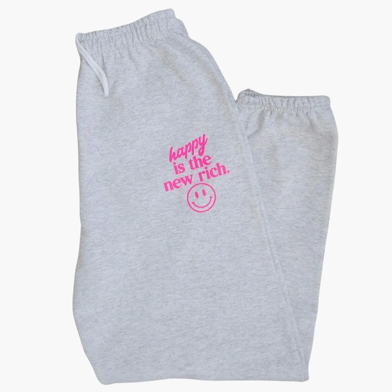 Happy is the New Rich Sweatpants, Oversized Sweatpant, Trendy Joggers, Neon Pink Loungewear, Happy Face Positive Sweats, Cozy Preppy Pants D