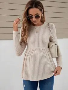 Maternity Solid Color Round Neck Short Sleeve Casual Tops