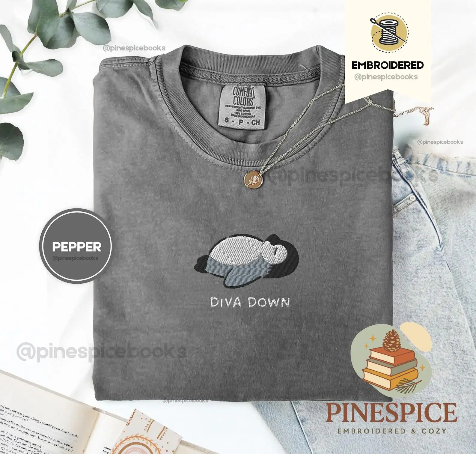 Diva Down Penguin Shirt, Embroidered Penguin Tee, Witty Bird Graphic, Polar Animal Gift, Casual Apparel