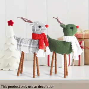 Classic 2pcs Fabric Reindeer Figurines - Christmas Holiday Tabletop Decorations, No Electricity Required, Versatile Room Decor Ornaments