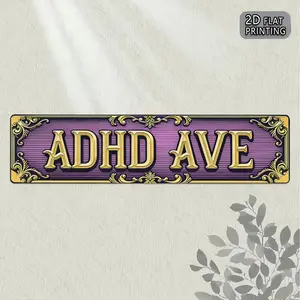 1PC 2D Flat, 4x16inch Metal Sign 'Vintage 'ADHD AVE' Metal Sign| Vintage Farmhouse Decor| Wall Art, Suitable for Home and Garden "Wall Art Iron Painting, Ideal for Porch Outdoor Garden Decoration, Bar, Home Decoration Gift, Yard Sign"