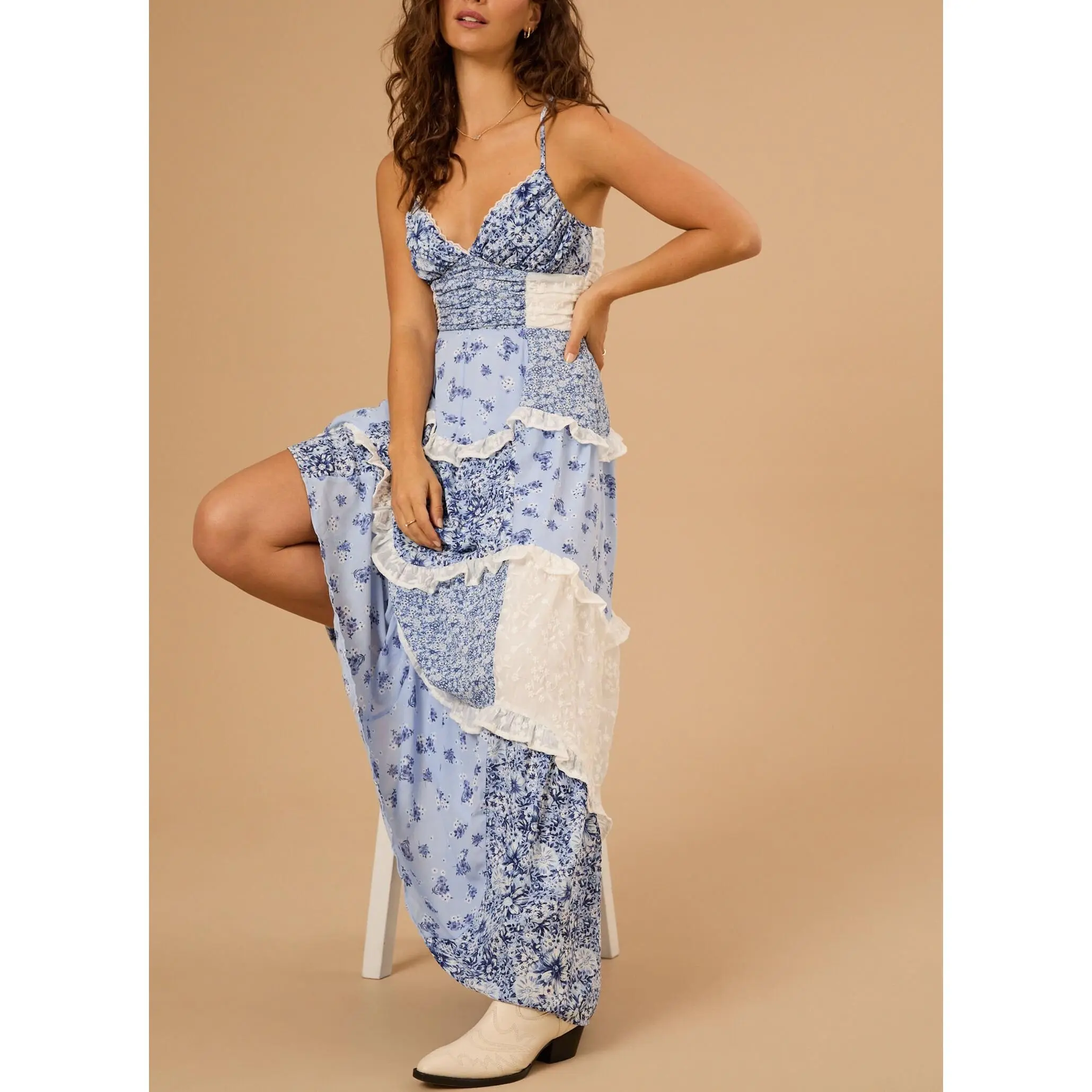 Women Boho Tie Shoulder Maxi Dress Y2k Floral Smocked Long Dress Sleeveless  Flowy Summer Beach Sundress Lightweight - TikTok Shop
