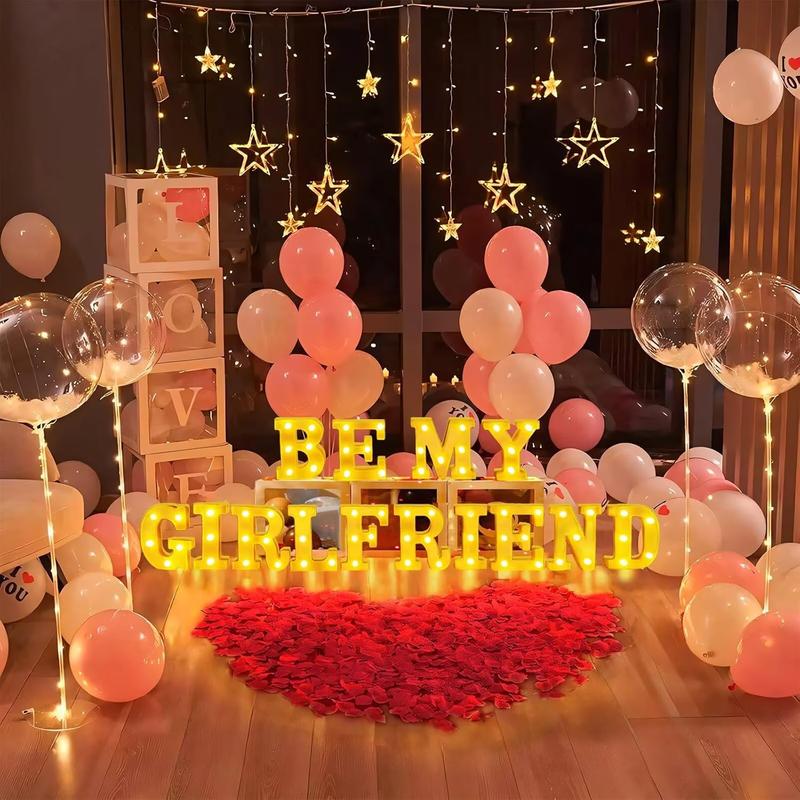Lopixa™ Be My Girlfriend Light Up Letters Proposing Decorations Set Includes 14 LED Light Letters and 1000 Rose Petals Valentine's Day Ornaments