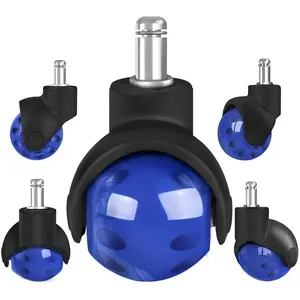 Office Chair Wheels Replacement 2 Inch Rubber Ball Caster Wheels for  Floor Carpet Mats, Set of 5, Heavy Duty Desk & Gaming Chair Casters 7/16" (11mm) Grip Ring Stem, Quiet Smooth Rolling (Blue)