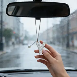 Personalized Letter Car Pendant, Rhinestone Decorative Hanging Ornament, Simple Luxurious Interior Decoration for Cars, Car Accessory