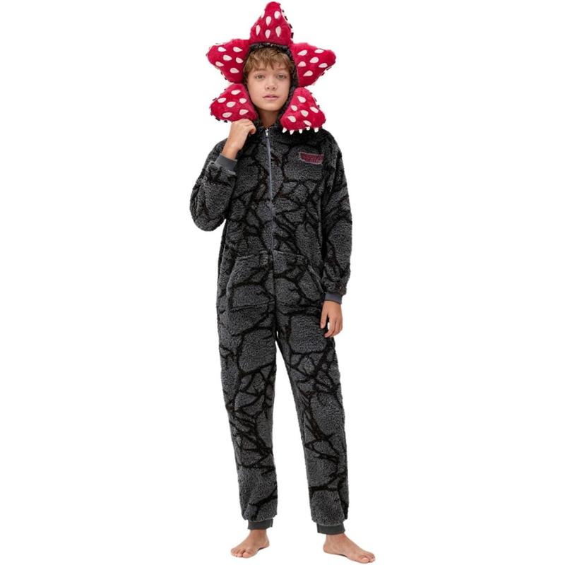 Novelty Demogorgon Onesie Costume | Stranger Things Pajamas for Adults & Kids | Hooded Jumpsuit Christmas Sleepwear, Fleece PJS for Cosplay, New Year Gifts