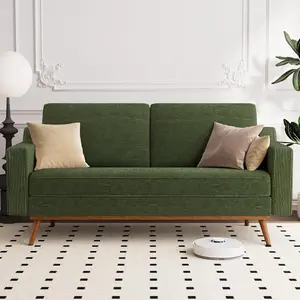 Loveseat Sofa Green Corduroy Couch, Mid-Century Modern Small Couches for Living Room, Bedroom, Office, Comfy Sofa with Spring Cushion, Solid Wood Frame, Tool-Free Assembly