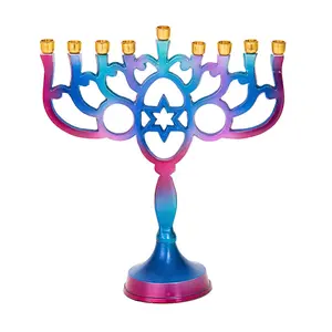 Copa Judaica Menorah Metal Blue and Purple