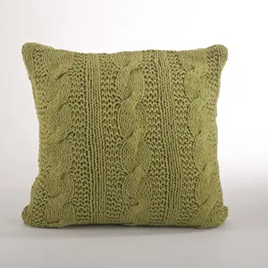 SARO  20 in. Cable Knit Design Down Filled Cotton Throw Pillow Grass