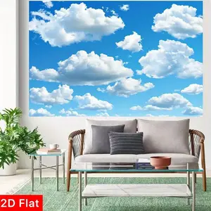 2D Flat Banner 1pc, Sky Blue Cloud Background Cloth, Perfect for Festivals, Birthdays, Parties, Vibrant Natural Feel, No Power Needed