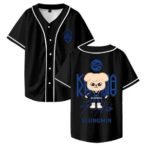 SKZ Karma Seungmin Merch Baseball Jersey Short Sleeve Button-up Shirts Women Men Streetwear Tops