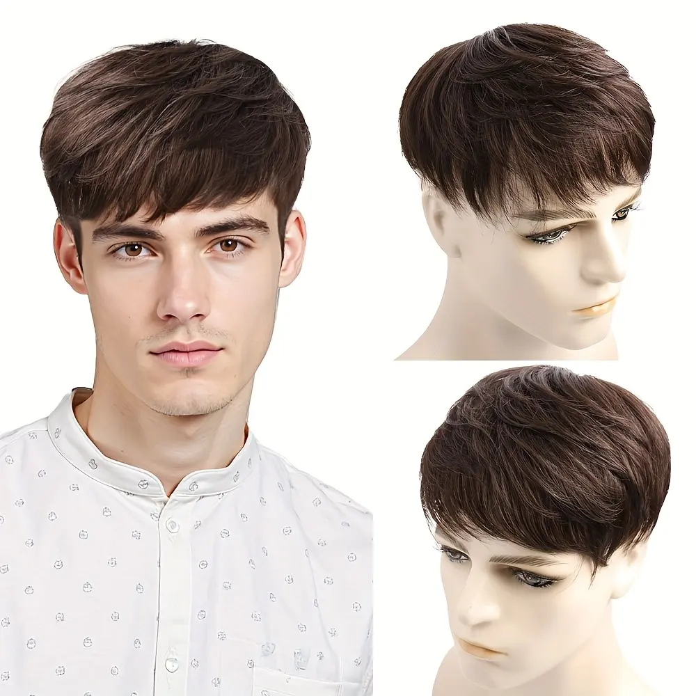 Wholesale 2025 Fashionable Men's Premium HD Human Hair Pieces, 4in Textured Non-Deformable Accessory, Convenient-to-Wear Wig, Human Hair Textured, Premium Human Hair