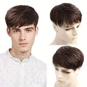 Wholesale Fashionable 2025 The texture of Men's hairpieces is not easy to deform, looking realistic and natural. They are convenient to wear, made of real human hair, and are 4 inches in length.