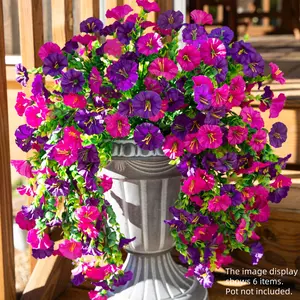 4 PCS Artificial Hanging Flowers Fake Plants Outdoor,Silk Morning Glory Faux Flowers with Eucalyptus Leaf,UV Resistant Realistic Hanging Petunias Plants for Home Garden Decor