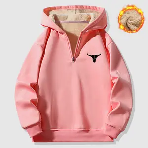 Men's Heavyweight Fleece Half-Zip Casual Hoodie - Bull Print Hooded Top, Autumn Winter Jumper, Ideal Gift, Hoodies & Sweatshirts